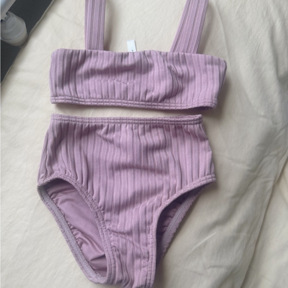Rylee + Cru Lilac Ribbed Kids Bikini